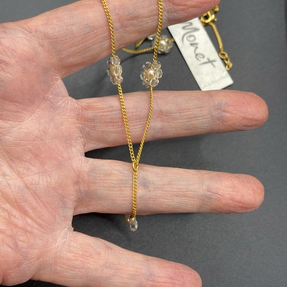 MONET Pearl Bead Gold Tone Y Necklace New - Picture 3 of 6